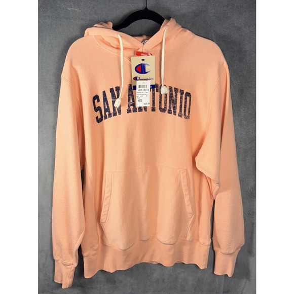 Champion NWT Men’s Reverse Weave Peach SAN ANTONIO‎ Hoodie Sweatshirt Sz MEDIUM - Picture 1 of 5